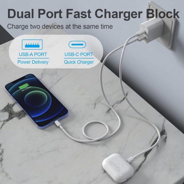 20W Dual Port Fast Charger Block 2-Pack with 6FT & 10FT MFi-Certified Cables, PD/QC3.0 Quick Charge Adapter for iPhone 14/13/12/11 Pro Max/XS/XR/X, iPad, AirPods Pro - Overheat & Surge Protection - Image 3