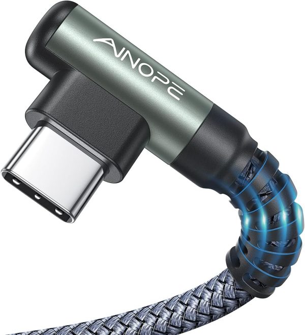 AINOPE USB C Cable [2-Pack, 6.6ft] 3.1A Type C Charger Fast Charging, Right Angle USB to USB C Cable Braided USBC Charger for Galaxy S10+ S10 S9, Note 10 9, LG V30, Moto, iPhone 16 15 Charger Cord