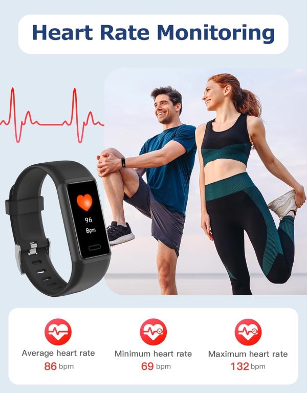 Fitness Tracker, Fitness Watches for Men Women with 24/7 Heart Rate Monitor Sleep Tracker Step/Calorie Counter Stopwatch Pedometer IP68 Waterproof - Image 2
