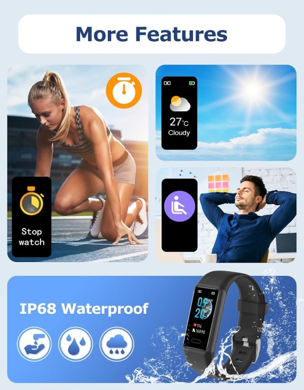 Fitness Tracker, Fitness Watches for Men Women with 24/7 Heart Rate Monitor Sleep Tracker Step/Calorie Counter Stopwatch Pedometer IP68 Waterproof - Image 6