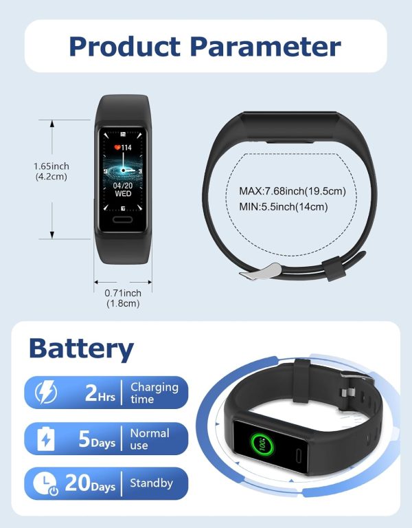 Fitness Tracker, Fitness Watches for Men Women with 24/7 Heart Rate Monitor Sleep Tracker Step/Calorie Counter Stopwatch Pedometer IP68 Waterproof - Image 7