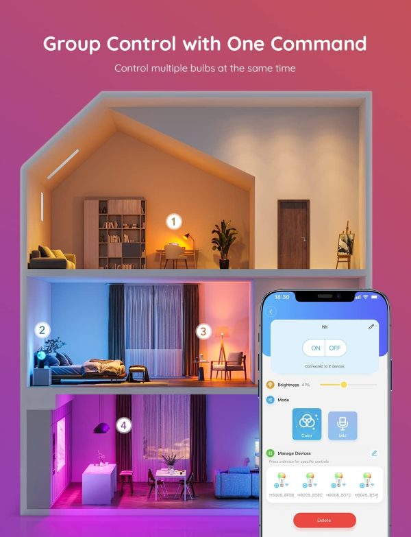 Govee Smart Light Bulbs, Color Changing Light Bulb, Work with Alexa and Google Assistant, 16 Million Colors RGBWW, WiFi & Bluetooth LED Light Bulbs, Music Sync, A19, 800 Lumens, 4 Pack - Image 5