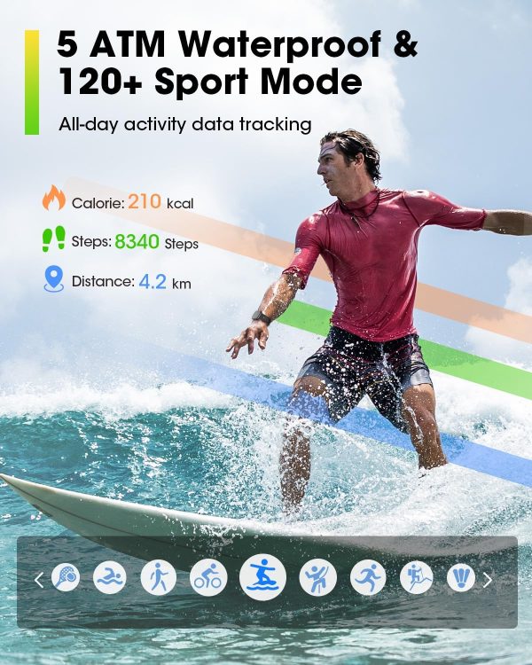 Smart Watches for Men Women Fitness: Fitness Tracker with Blutooth Call 24/7 Heart Rate SpO2 Sleep Monitor 5ATM Waterproof 120+ Sport Mode Activity Trackers Compatible iPhone Android Phones (3 Bands) - Image 4