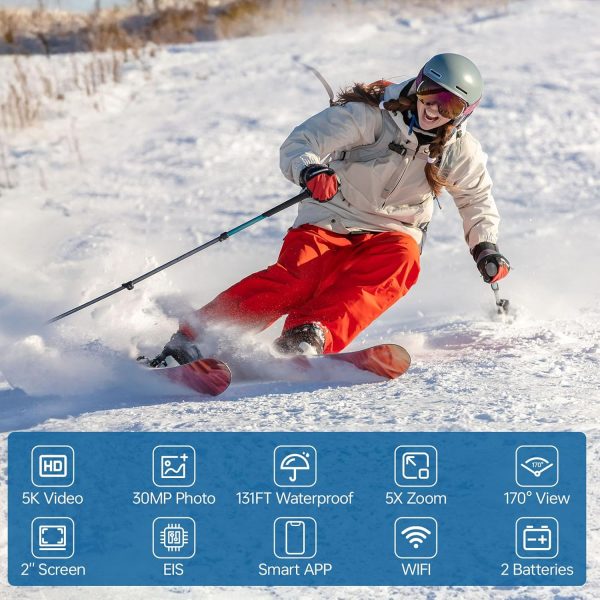Speed 10 Action Camera 5K 30FPS Waterproof Camera Underwater 131 FT with EIS, Remote Control Sports Camera 5X Zoom with 64GB Card, 2x1350mAh Battery - Image 6